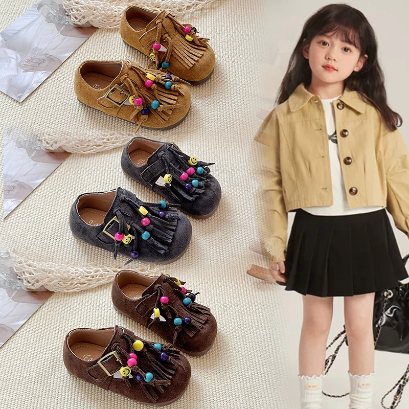 

Детские туфли на плоской подошве, детская повседневная обувь принцессы в стиле ретро с круглым носком, осень 2021, новая кожаная обувь для девочек, нескользящая обувь