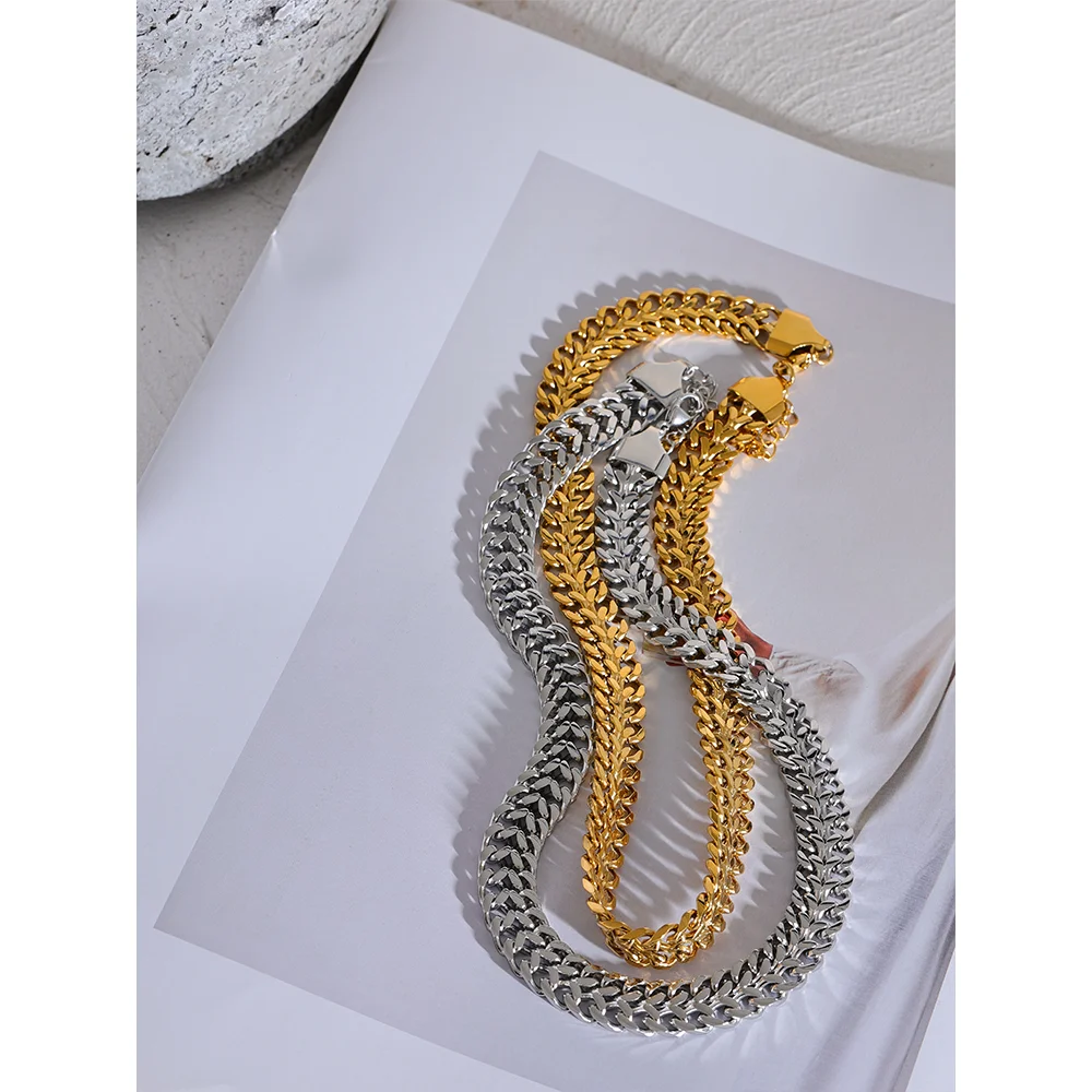 Yhpup High Grade Detailed Polished Stainless Steel Wide Chain Cuban Necklace Waterproof Metal 18K PVD Plated Trendy Jewelry Gift