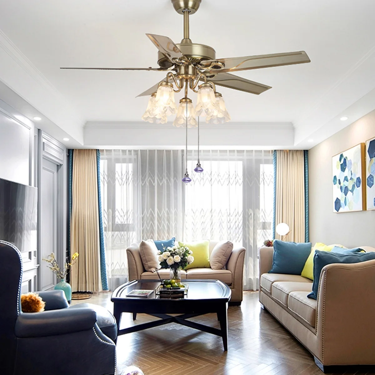 

2Pcs Purple Quartz Crystal Diamond Hanging Pendant Unique Design Delicate Fan Decor for Hotel Dorm Room Stylish Decor Fan