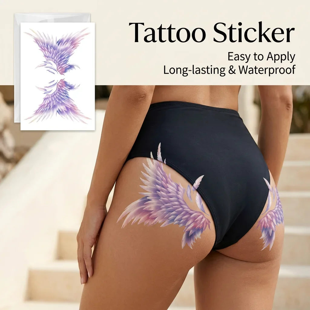 1 Sheet Per Pack Sexy Temporary Tattoo Sticker Purple and Pink Colorful Blue Waterproof Long Lasting Realistic for Women