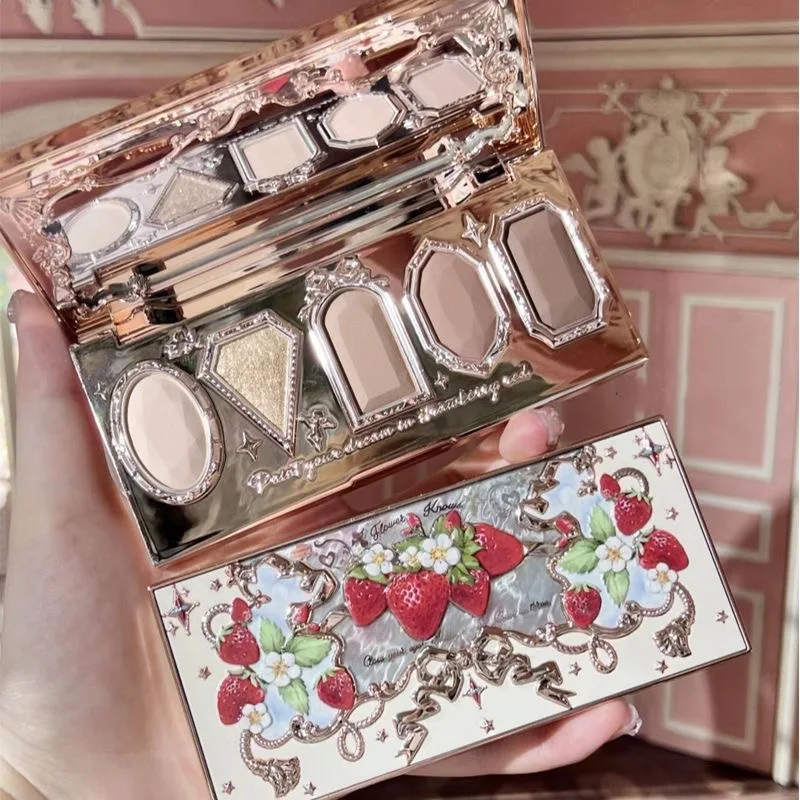 Flowerknows Strawberry Rococo Eyeshadow Pressed Glitter 5 Color High Pigment Eye Shadow Shimmer Matte Finish Natural Cosmetic