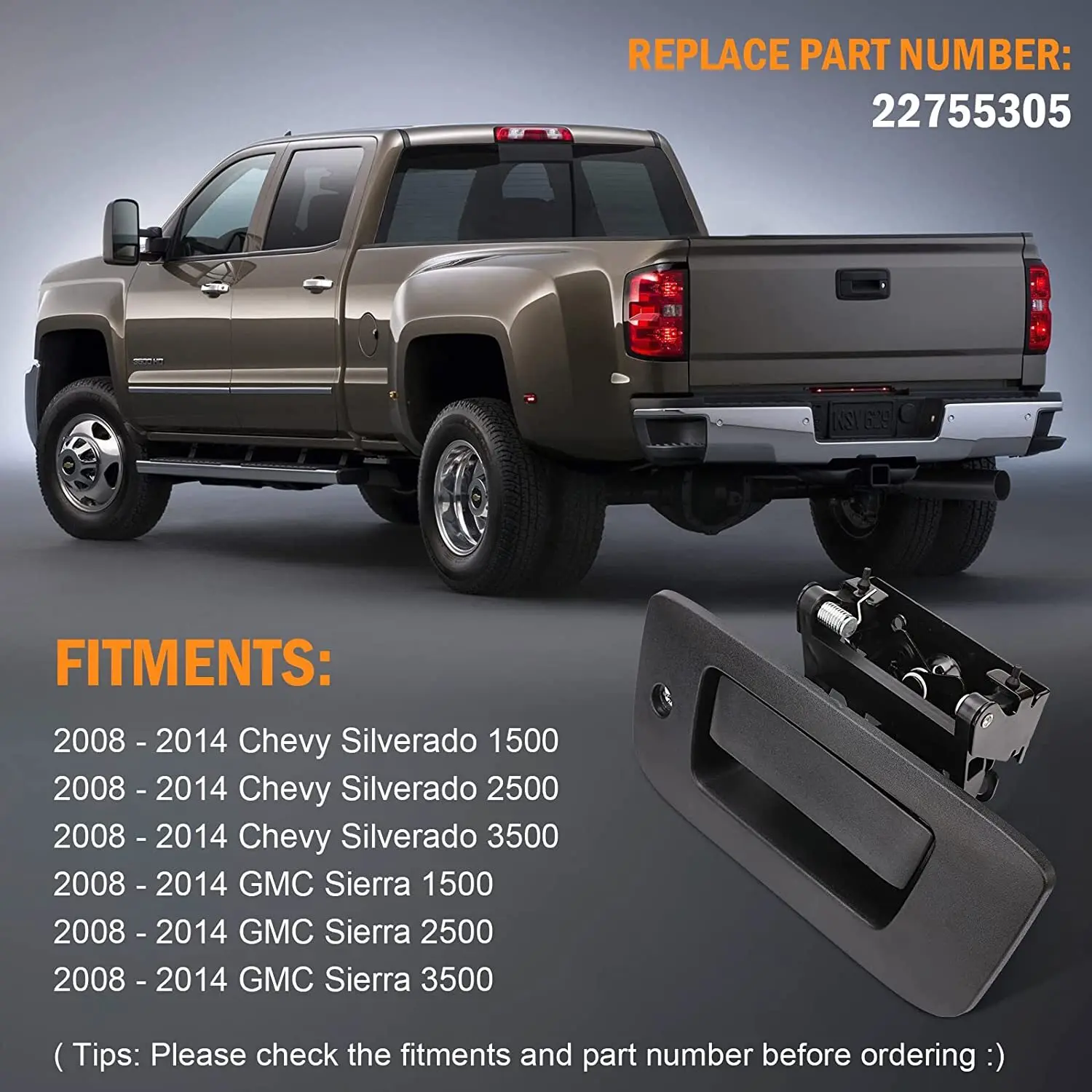 Tailgate Handle Kit Tail Gate Bezel Lock For 2007-2014 Chevy Silverado GMC Sierra 22755305