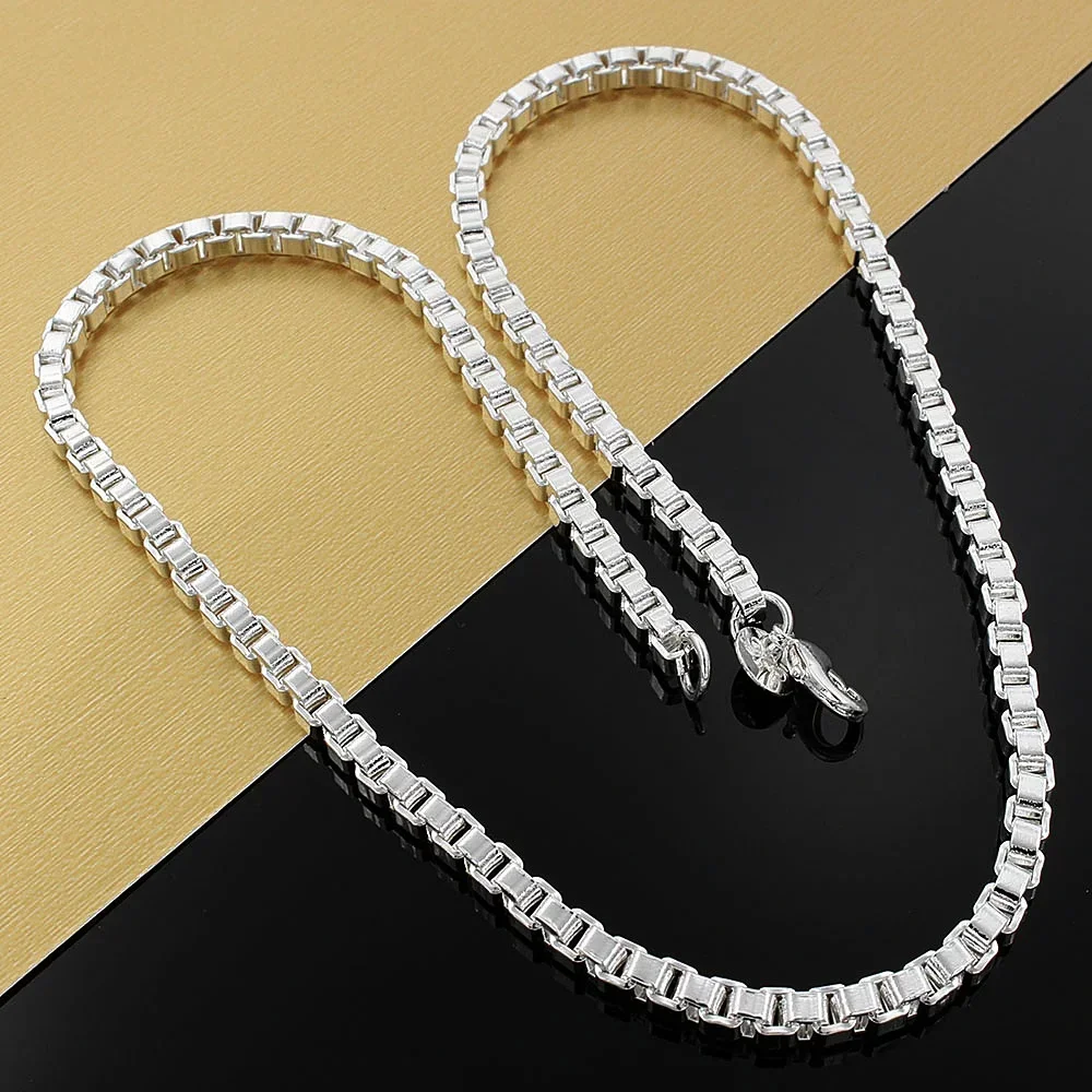 Hot klassieke 4 MM box chain 925 Sterling Zilveren Kettingen voor vrouw mannen Charm Sieraden Modemerken Party Kerstcadeaus