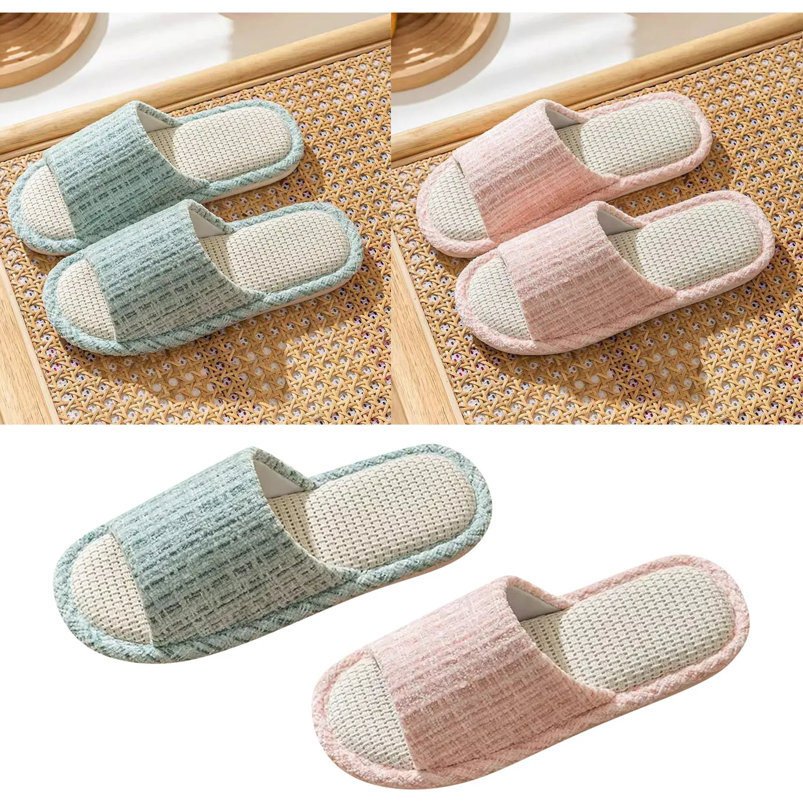 Linen Slippers Indoor Home Breathable Women Men Slides Linen Couples Anti-slip Shoes Beach Sandals Shoes Comfortable Flats