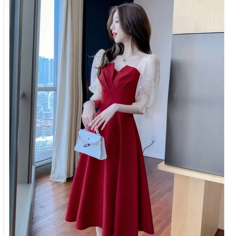 

Prom Dresses Mid Hepburn Dress Black Elegant Party Evening Gowns For Women Burgundy Long Sleeves Tulle Special Occasion Dresses