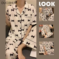 DUOJIHUI-Pyjama Deux Pièces pour Femme, Doux et Décontracté, pour la Maison, Document Ins Spell, Chic, Cardigan, Pantalon Simple, à la Mode