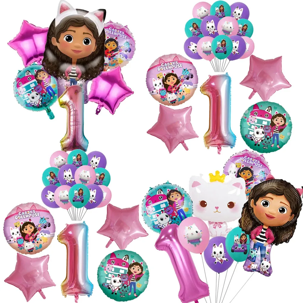 Gabby Dollhouse Cats Number Balloon Kids Birthday Party Deco