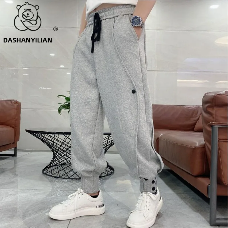 

Мужские повседневные брюки больших размеров, осенне-зимние модные брюки с манжетами, спортивные штаны на пуговицах, свободный крой, молодежные брюки