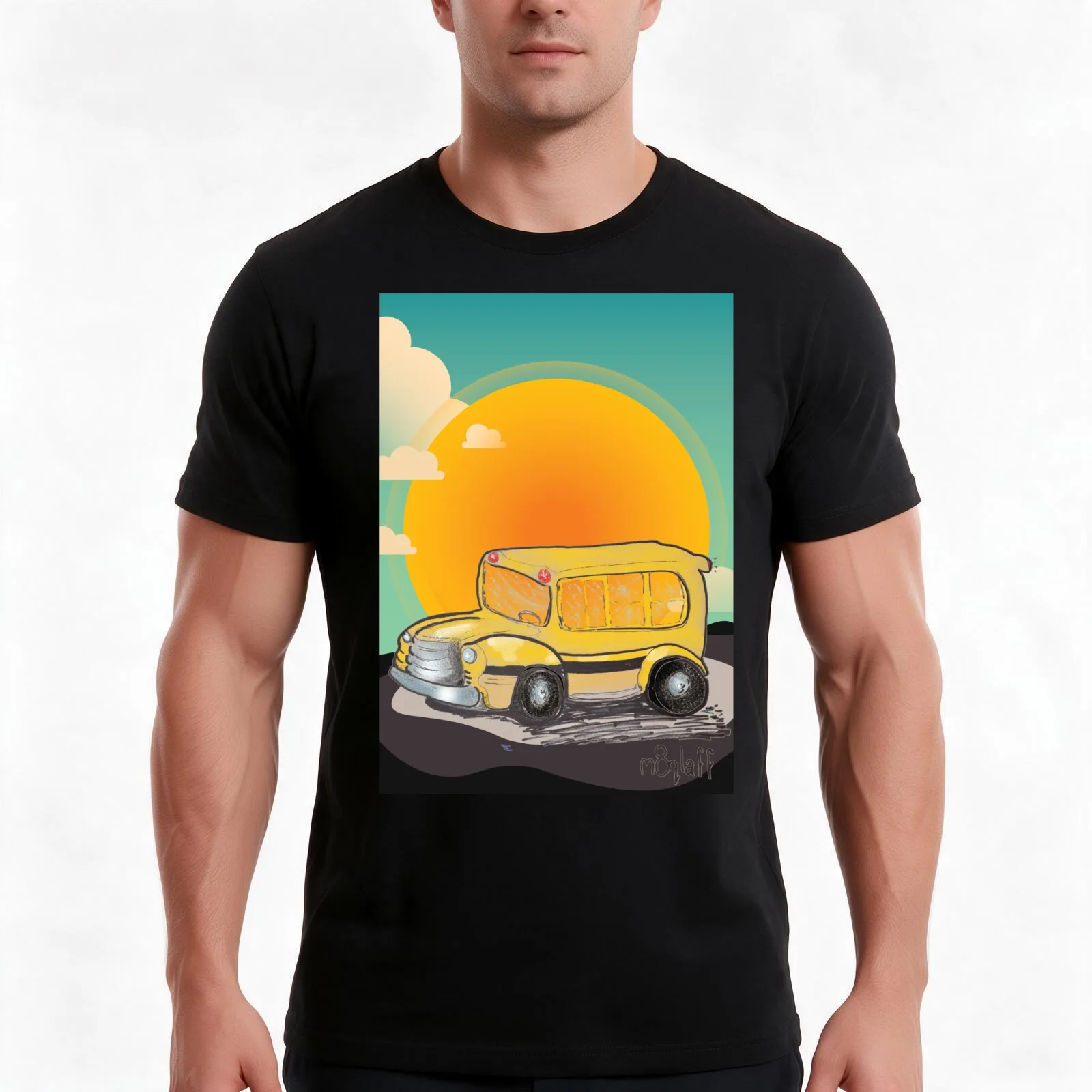 School Bus T-Shirt, Summer Casual Cotton Tee, Oversized Streetwear Tops, Vintage Graphic Print, Loose Fit Short Sleeve