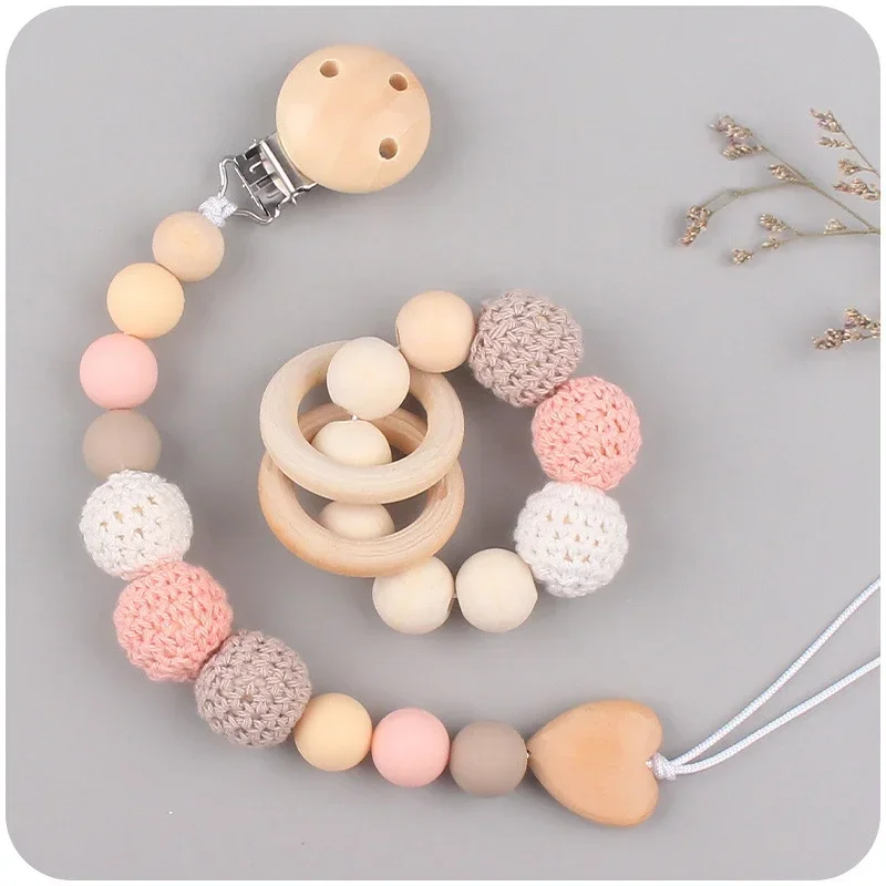 

1-2pcs Baby Pacifier Clips Teething Toys Wool Ball Bracelet Crochet Chain Clips Cute Baby Pacifier Holder Baby Accessories