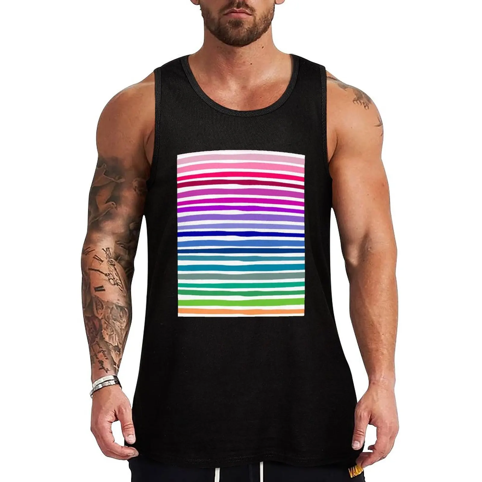 

Rainbow Stripes Tank Top Pattern Print Tank Top Casual Graphic Sleeveless Top