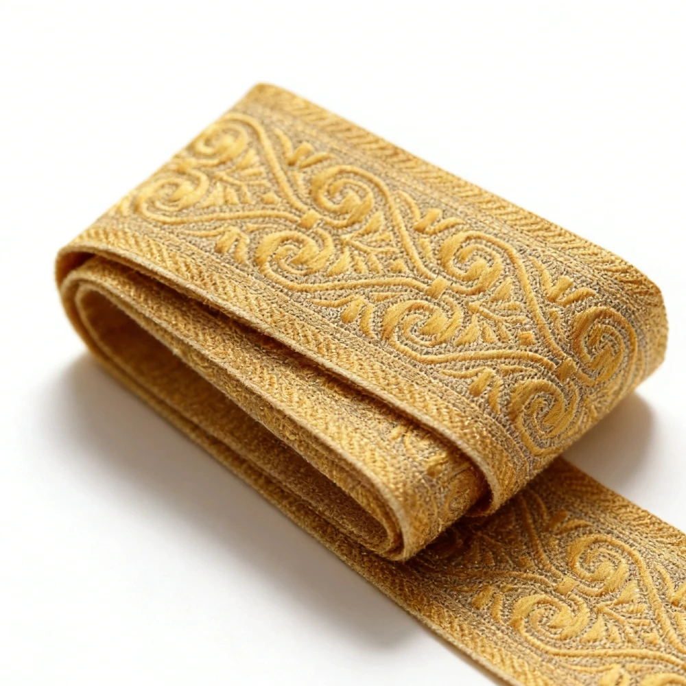 ZERZEEMOOY 49MM 10yard/lot Polyester Woven Jacquard Ribbon Light Gold Geometric Pattern For Curtain And Clothing Accessory