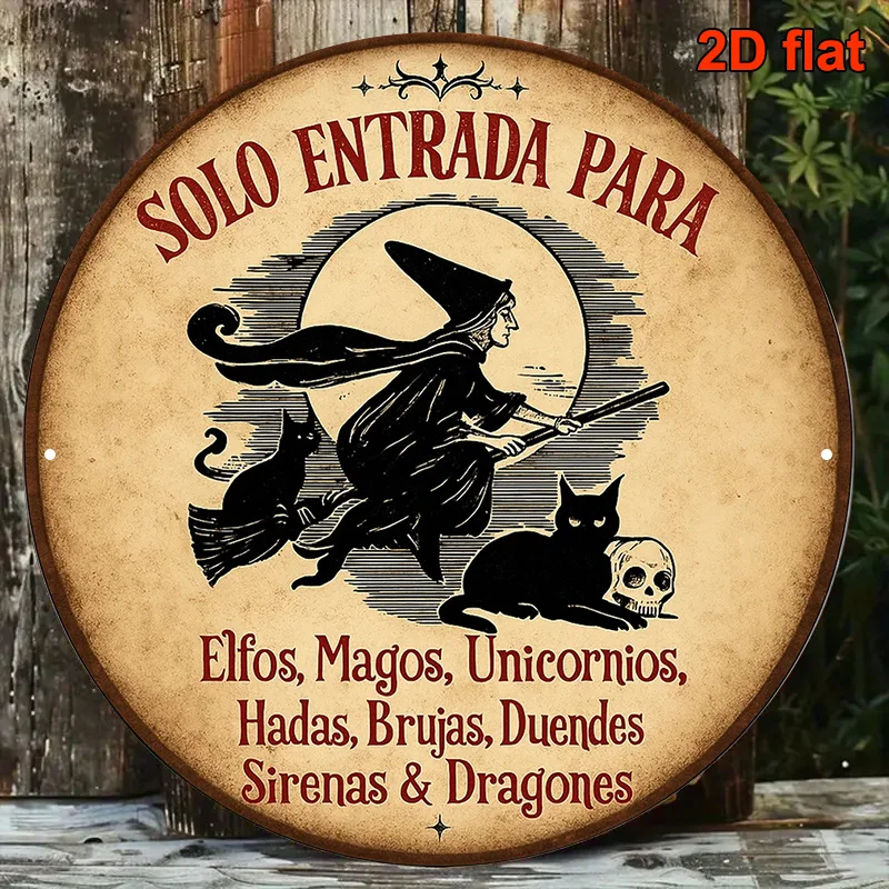 CIFBUY Retro Spanish Witch Cat Aluminum Wall Art Waterproof Decor for Home Bar Cafe Porch Garden