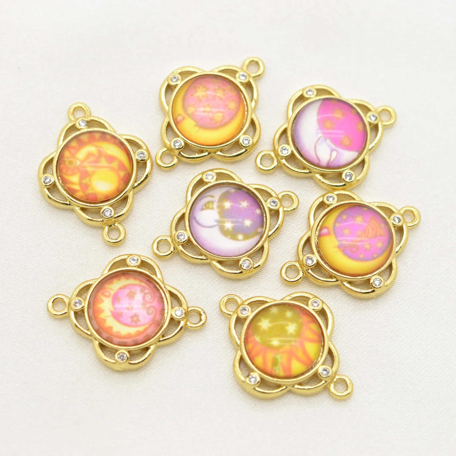 Sky Style Connector for DIY Jewelry Making Supplies Sun Star Moon Brass Resin Jewelry Handmade Bracelet Making Material 4 Pcs