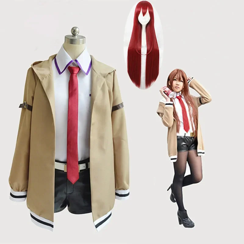 Steins Gate Cosplay Costume Japanese Anime Cosplay Makise Kurisu Cosplay Jacket Coat Outfit Suits Uniform Costume Full set