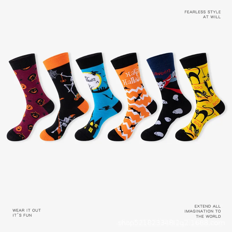 1 pair Autumn and winter new Halloween male socks skull alien female socks pumpkin socks monster tube socks