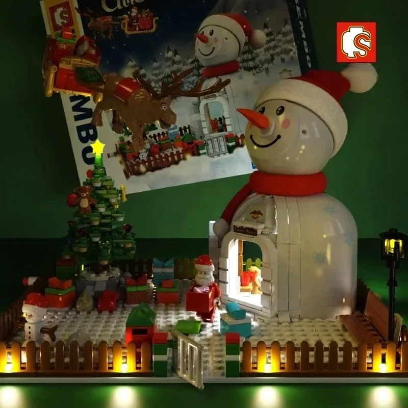 

SEMBO Block Christmas Series Snowman House Model Store Holiday Ornaments Kawaii Children's Toys Assembled Hand-made Gifts