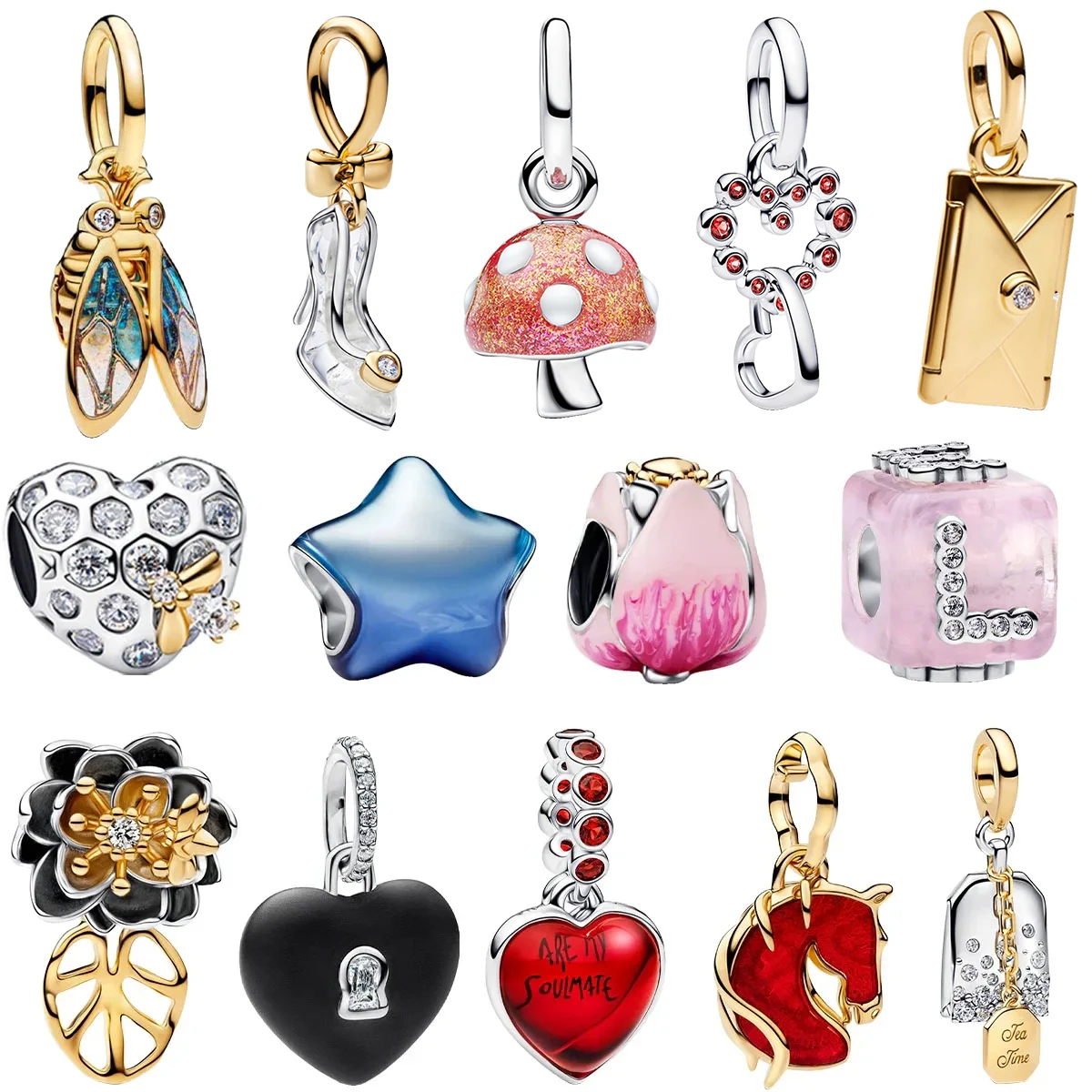 

New Hot Sales 925 Sterling Silver Charms Heart Bee Flower key Lock Butterfly Beads Bracelets Necklaces Womens DIY Jewelry Gift