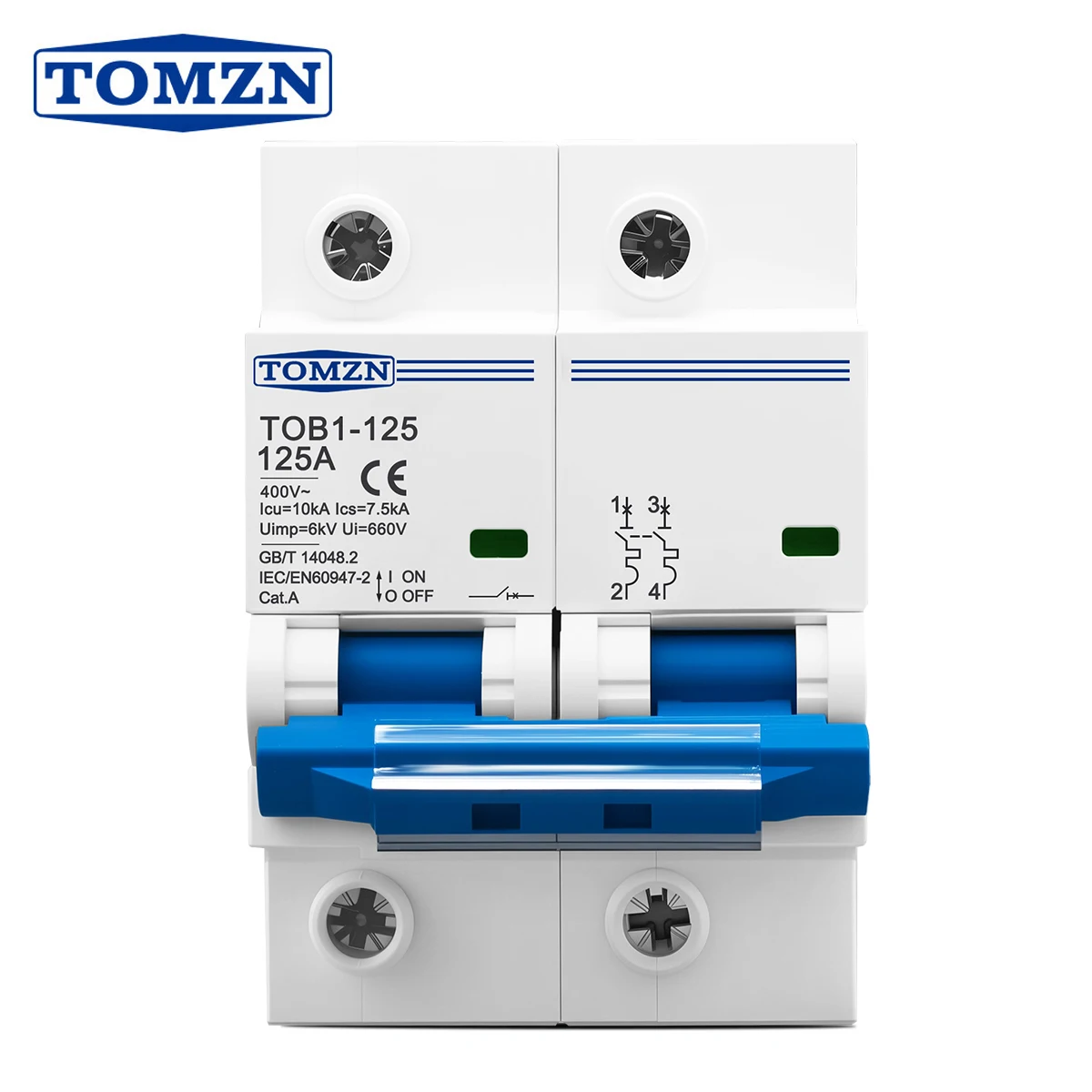 TOB1-125 High-current AC MCB 2P 80A 100A 125A 220V 400V~ 50Hz/60Hz Miniature Circuit Breaker 10kA Switch for Electrical Safety