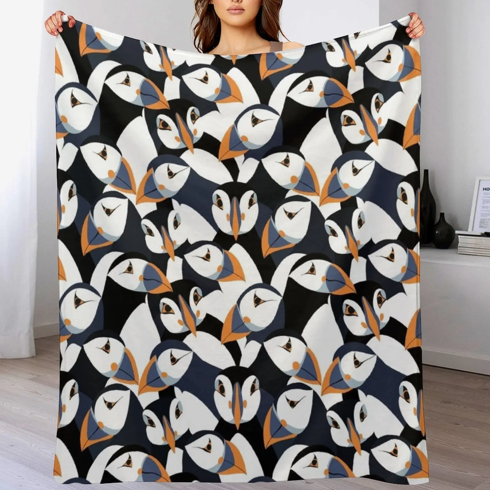 

Puffins with orange beaks Throw Blanket Soft cosplay anime Blankets