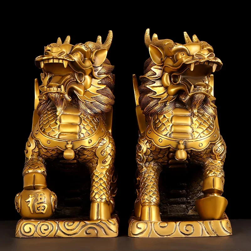 Feng Shui Copper Unicorn Ornamen Yuanbao Home Office Store Living Decorations
