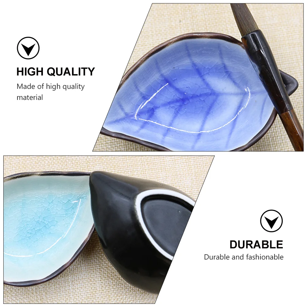 

2Pcs Calligraphy Ink Dish Ceramic Water Ink Bowl with Leaf Design Brush Holder for Painting Writing Practice Exquisite Gift Idea