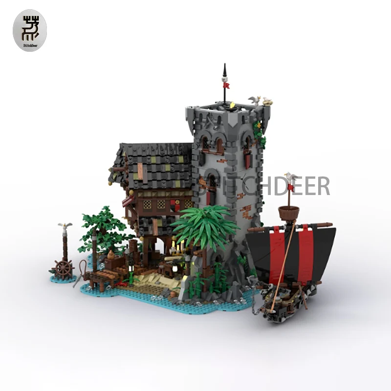 

3812PCS MOC Pirate Scenes Modular Architecture The Crimson Outpost Building Blocks Street View Toy Brick Children Birthday Gifts