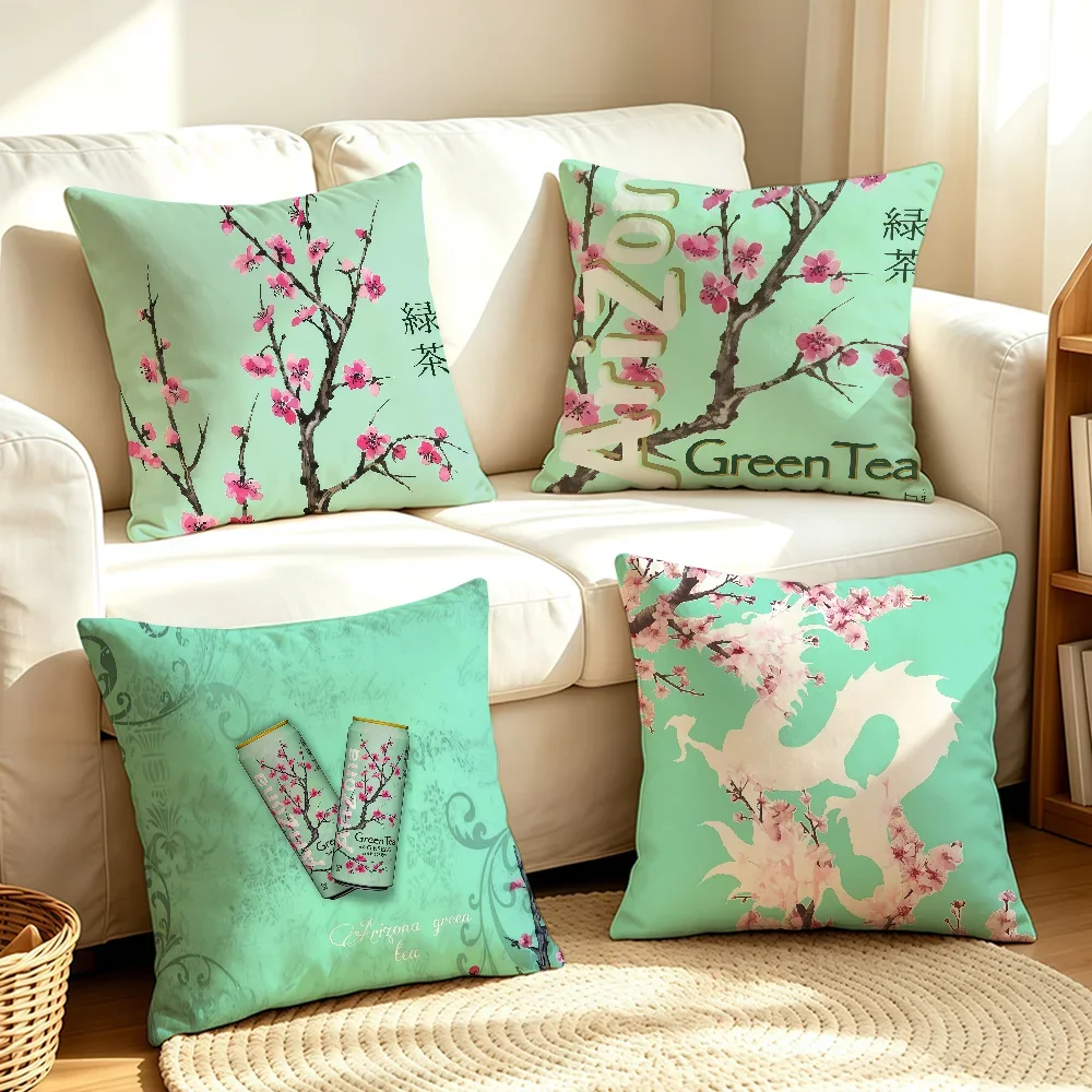 Drinks A-AriZona-S Green Tea cushion cover Soft Smooth Pillow Case Hidden Zipper Washable Decorative Couch Office Gift