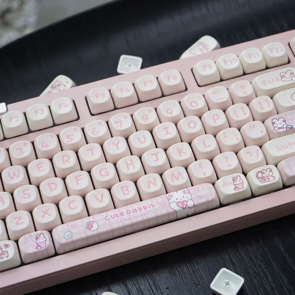 Pink Bunny Mechanical Keyboard, MOA Keycap Set, Girls PBT, Cute, Personalized, 148 Keys Large Full Set