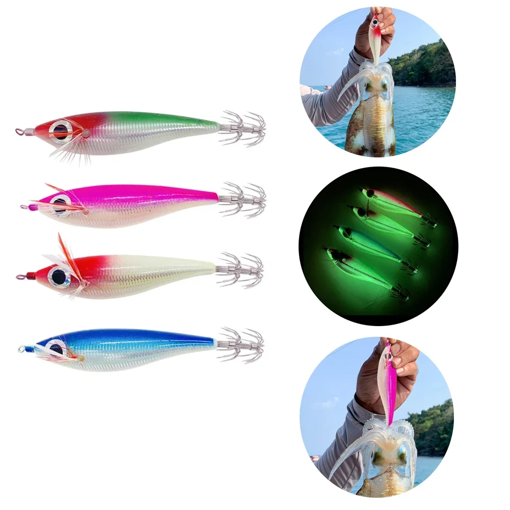 

1/4pcs Luminous Squid Jig Fishing Wood Shrimp Lure 10g Artificial Bait Octopus Lure with Sound Bead Cuttlefish Shrimp Baits