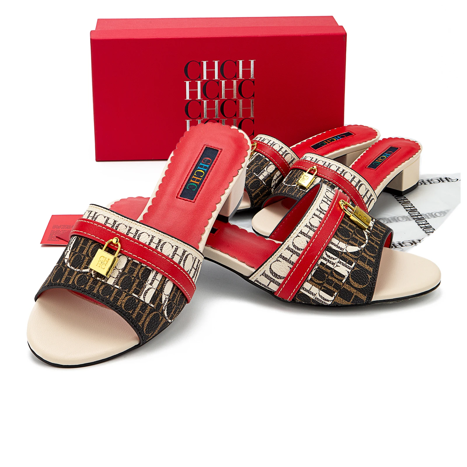 Summer 2025 Red Brown Beige Wedge Heel Sandals Retro Color Block Cross Strap Women Vacation Commute Buckle Wave Traction