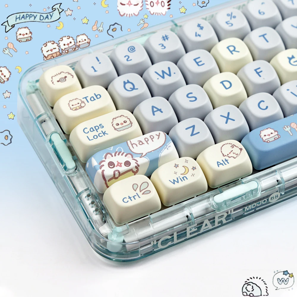 

LUCKY-Cute Kitten 144Keys/Set PBT Keycaps DYE-SUB MOA Profile DIY Custom KeyCap for MX Switch Game Mechanical Keyboard