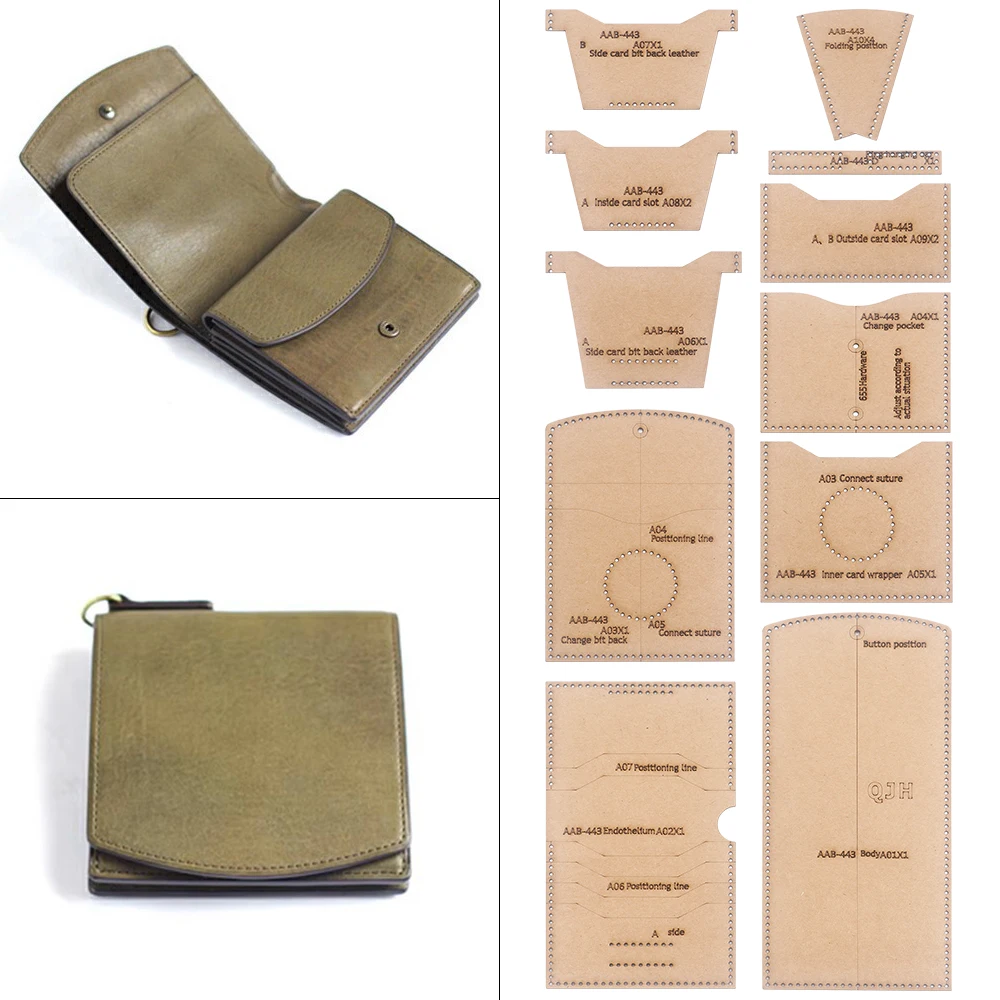 DIY Wallet Stencils, Kraft Paper Templates of Sewing Foldable Multi-Layer Coin Purses& Card Bag Mold