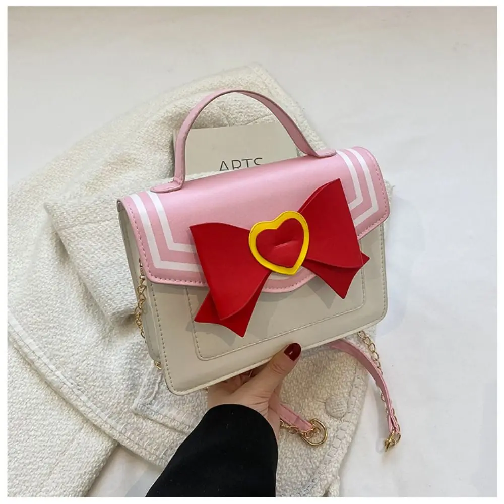 Pu Leather Kawaii Messenger Bag Solid Color Bowknot Designer Chain Bags High-capacity Crossbody Underarm Handbags Girl