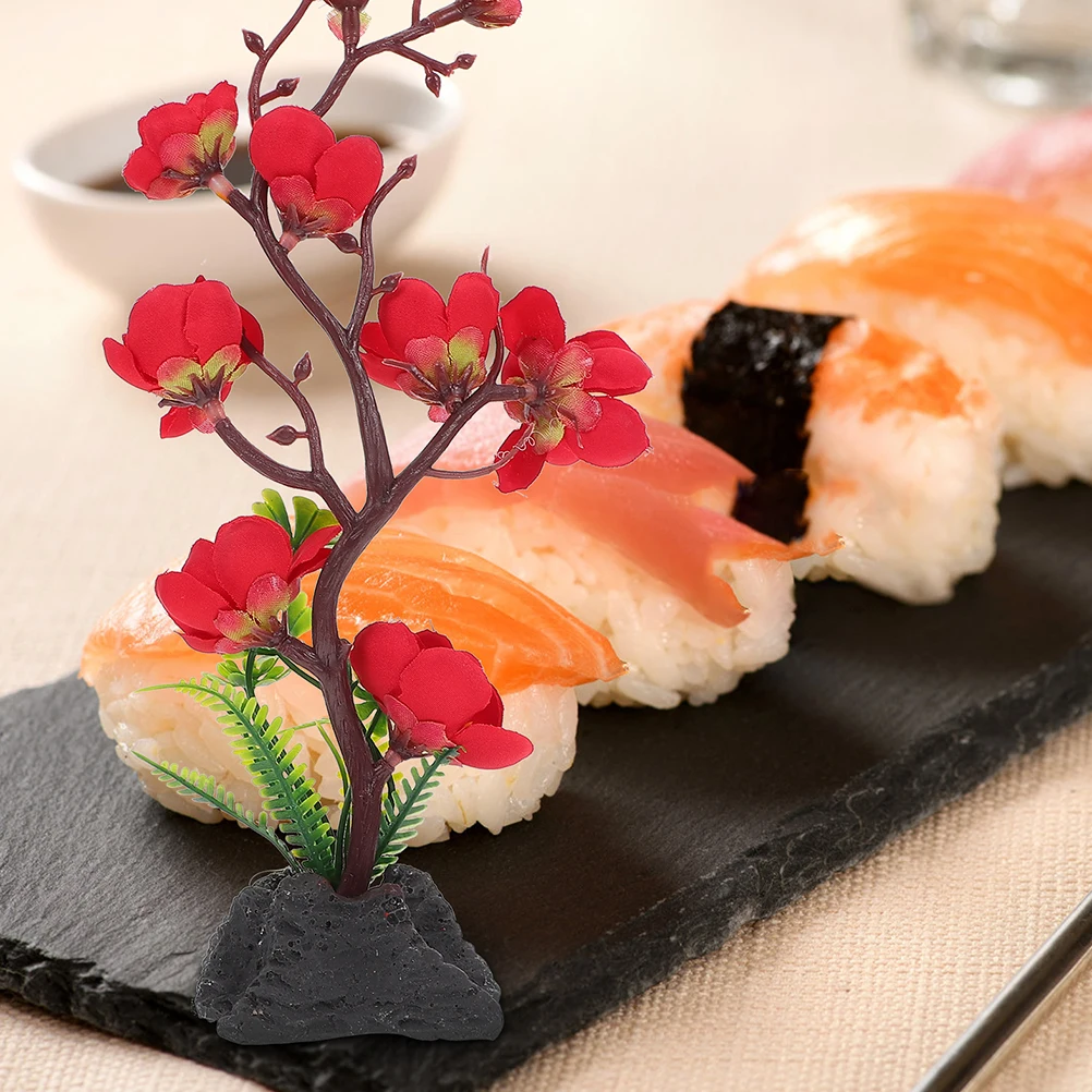 

2Pcs Sushi Plate Artificial Flowers Cold Dish Decoration Dish Ornament Lifelike Faux Plants Decorative Serving Plate Decor