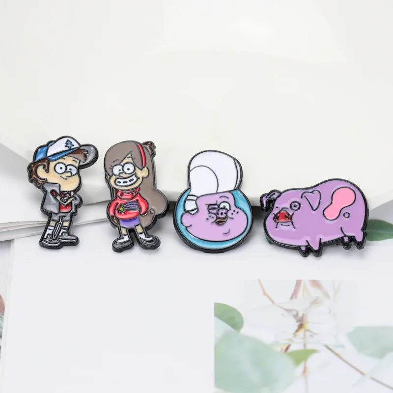 Gravity Falls Cartoon Enamel Pins Dipper Pines Mabel Pines Waddles Pig Metal Brooch Clothes Backpack Pin Accessories for Women