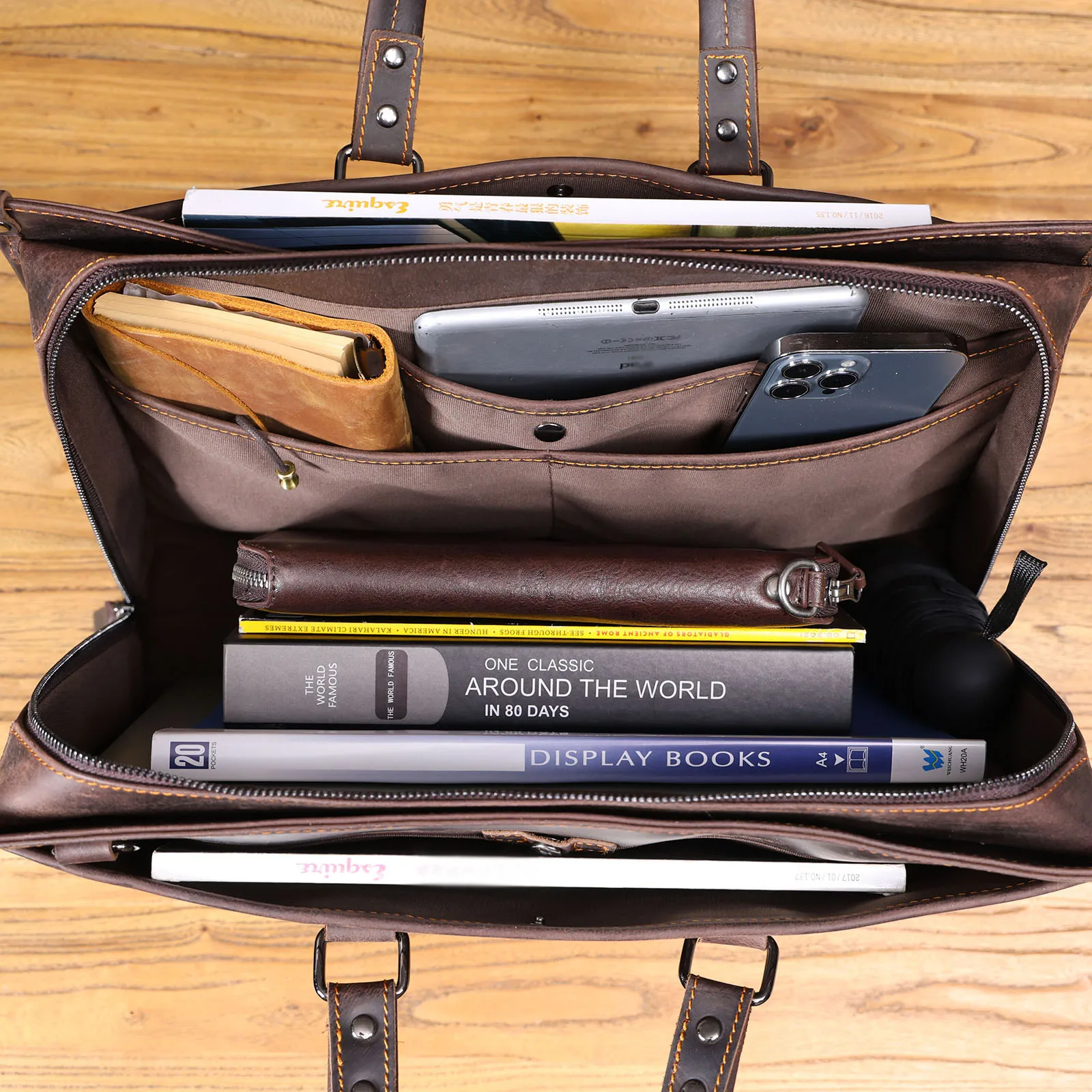 S.WORKER Vintage Echtleder Herren-Aktentasche 15“ Laptop-Handtasche Schultertaschen Retro Casual Stil – Detail 24