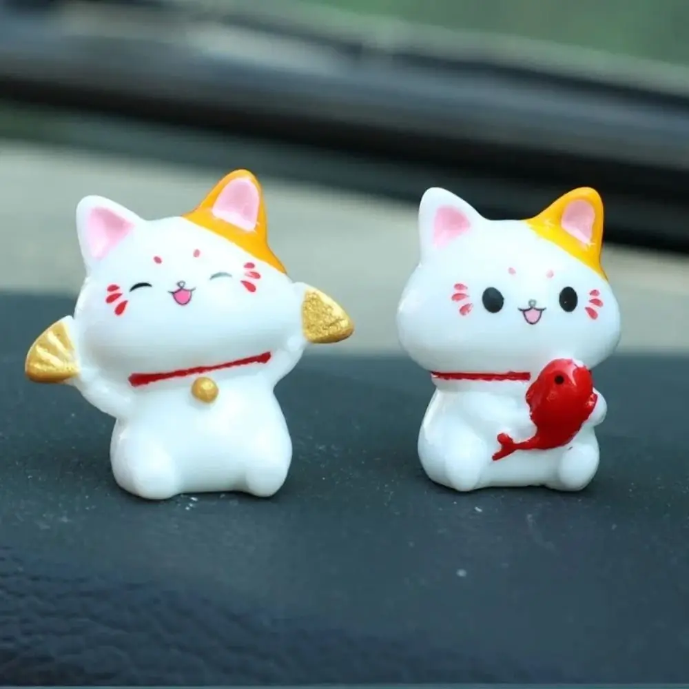 Home Car Decor Mini Lucky Cat Car Ornaments Realistic Cute Fortune Cat Figurines Lovely Simple Cat Micro Landscape Ornament Gift