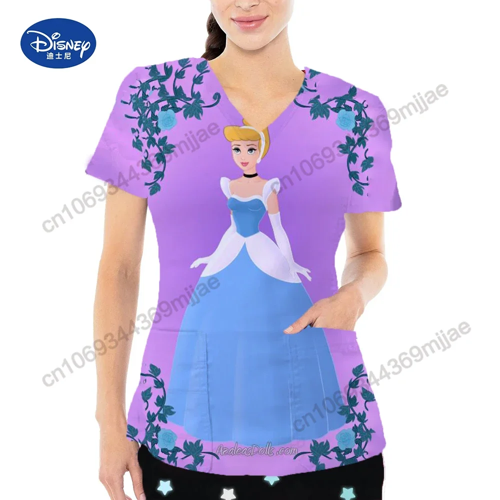 V-neck Design Women's Clothes Cartoon Pocket Women's T-shirts New Short Sleeves Tops