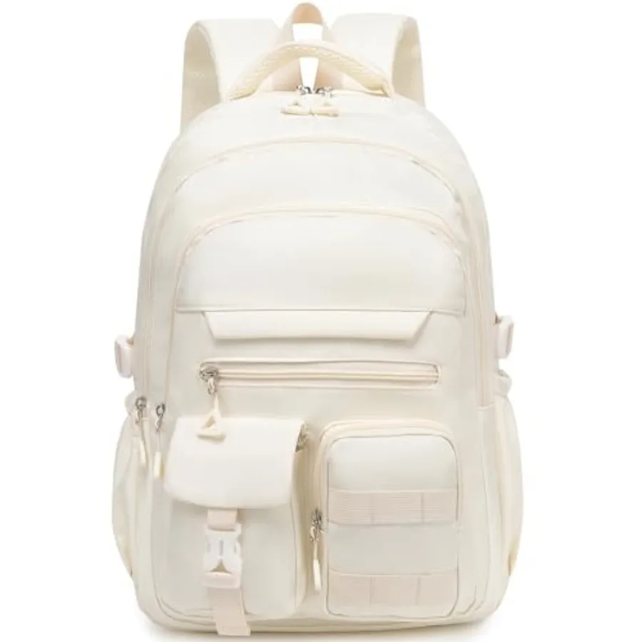 

Cute Backpack for Teen Girls Boys, Aesthetic Travel Bookbag for High Middle School College Student Beige