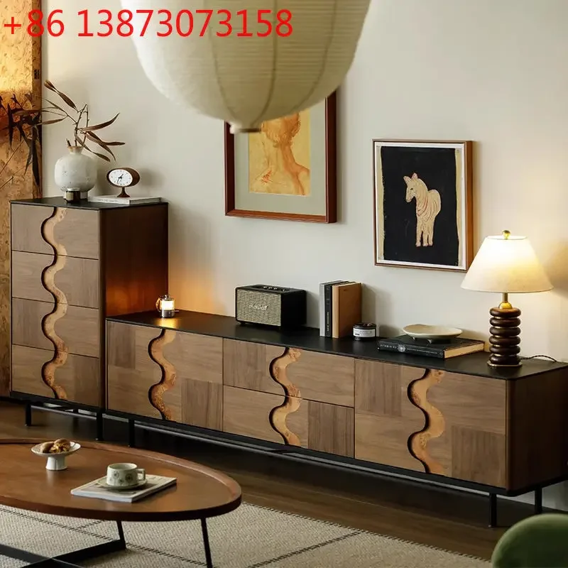 

Тумба под телевизор в средневековом ретро-стиле из массива дерева, шкаф для хранения в гостиной, комбинированная тумба под ТВ, шкаф из паркета из черного ореха