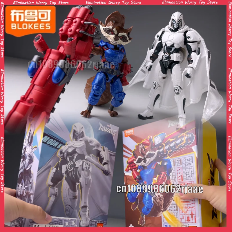 Blokees Marvel Rocket Raccoon Moon Knight Figura de Acción Ensamblada Rivals Guardianes de la Galaxia Clase Campeón Juguete Coleccionable