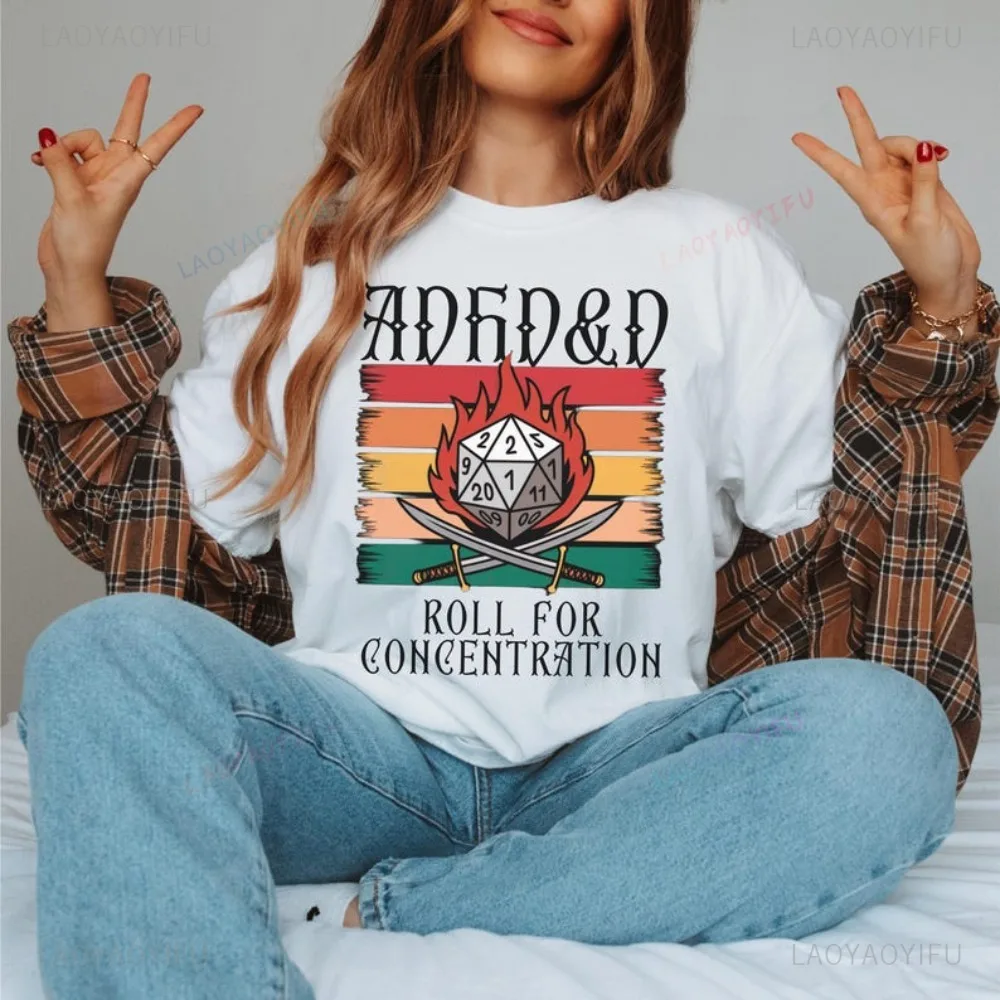 DnD ADHD T Shirt Roll for Concentration Dungeons and Dragons Gift T-shirt RPG Gamers Players Retro Game T Shirt Women Man Tees