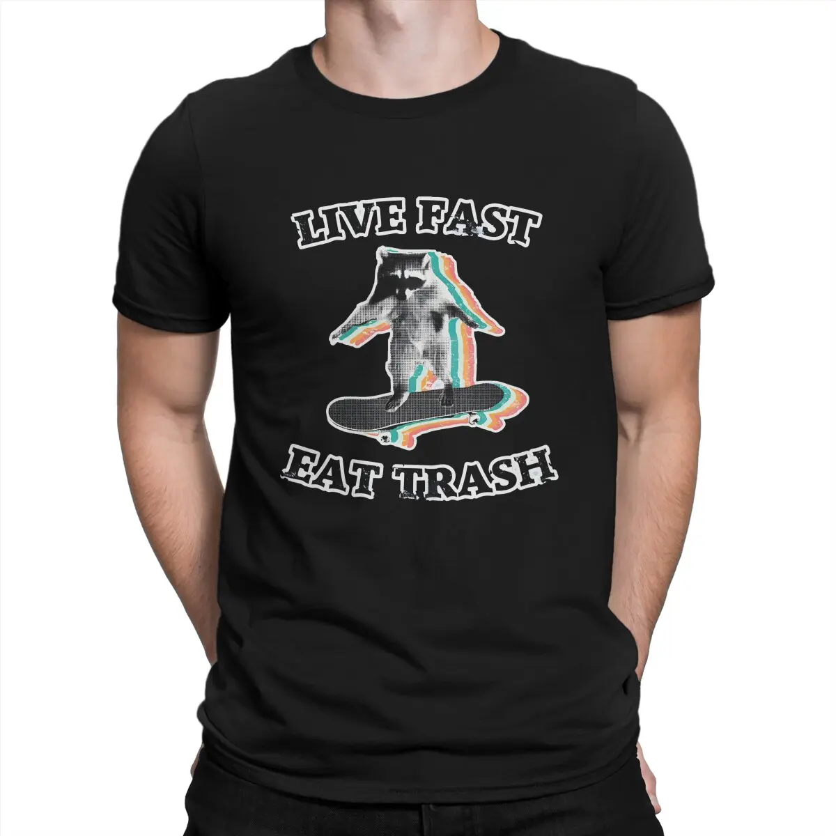 Raccoon Live Fast, Eat Trash Radical Tshirt Classic Men Grunge Teenager Blouses Tops Oversized Cotton Crewneck T Shirt