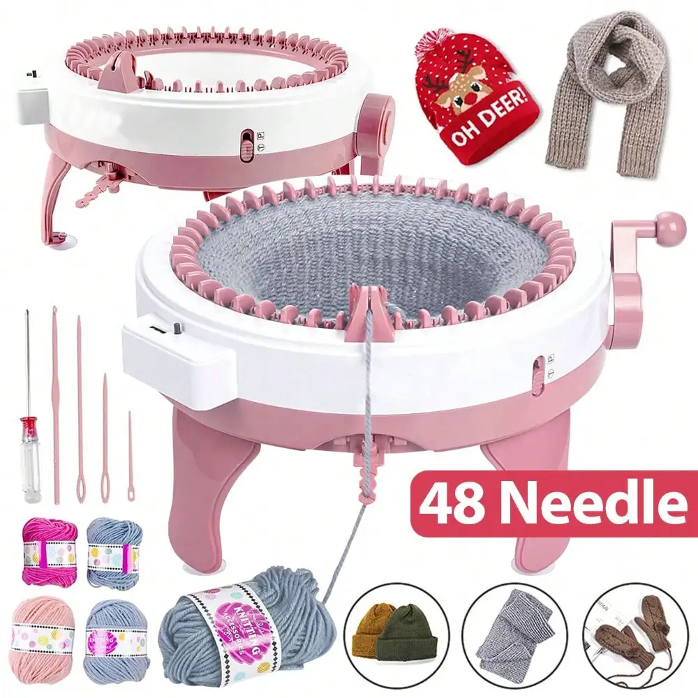 

Вязальная машина, 48-игольная вязальная машина для вязания крючком, умная вязальная машина с счетчиком рядов для взрослых и начинающих, круговая вязальная машина