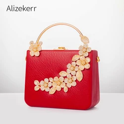 Rhinestone Box Evening Clutch Bags For Wedding Party Women Luxury Designer Flower Diamond Round Metal Handle Purses And Handbags