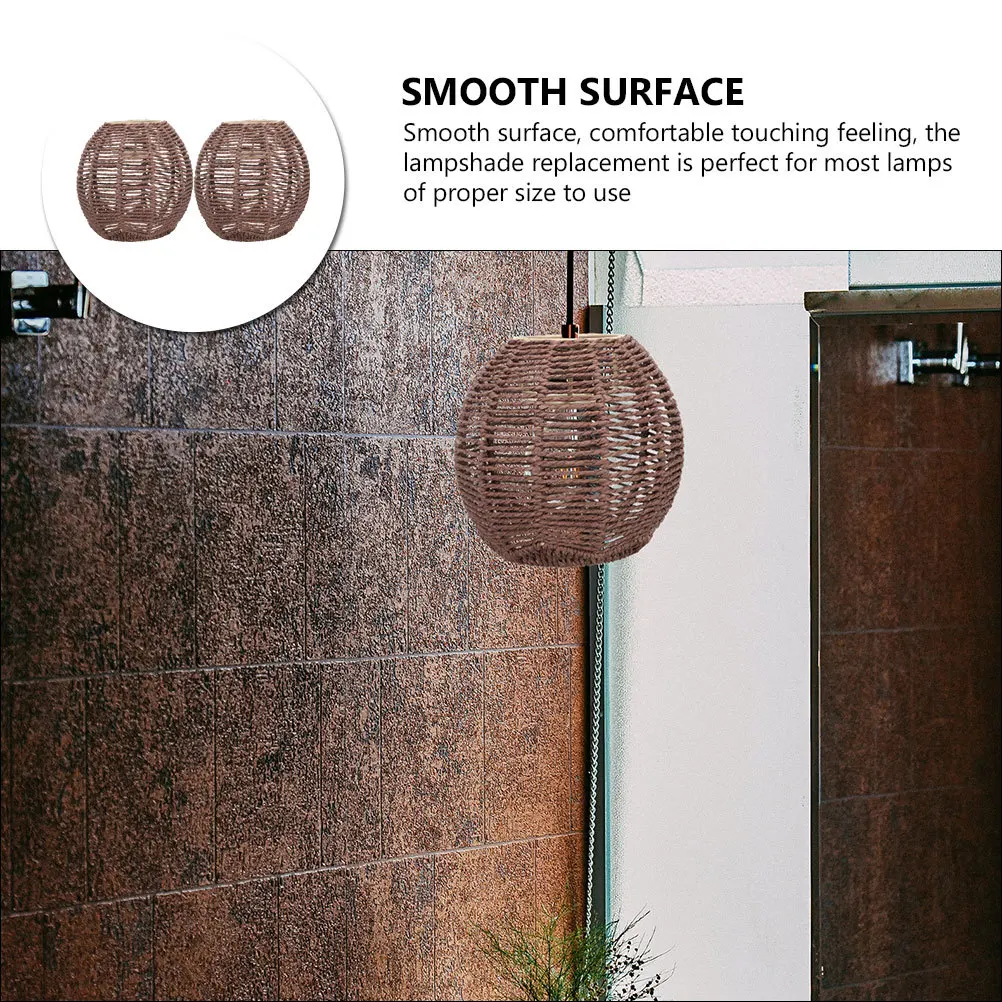 

2Pcs Woven Pendant Lamp Shade Rustic Hanging Decorative Lampshade Replacement Ceiling Light Cover for Hotel Cafe