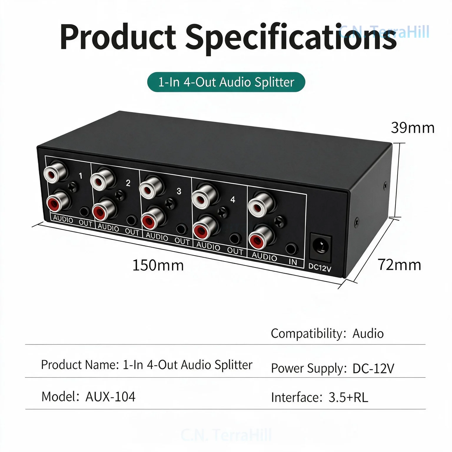 Audio Splitter 1x4 4-Channel Stereo RCA to 3.5mm Headphone Jack with Op-Amp