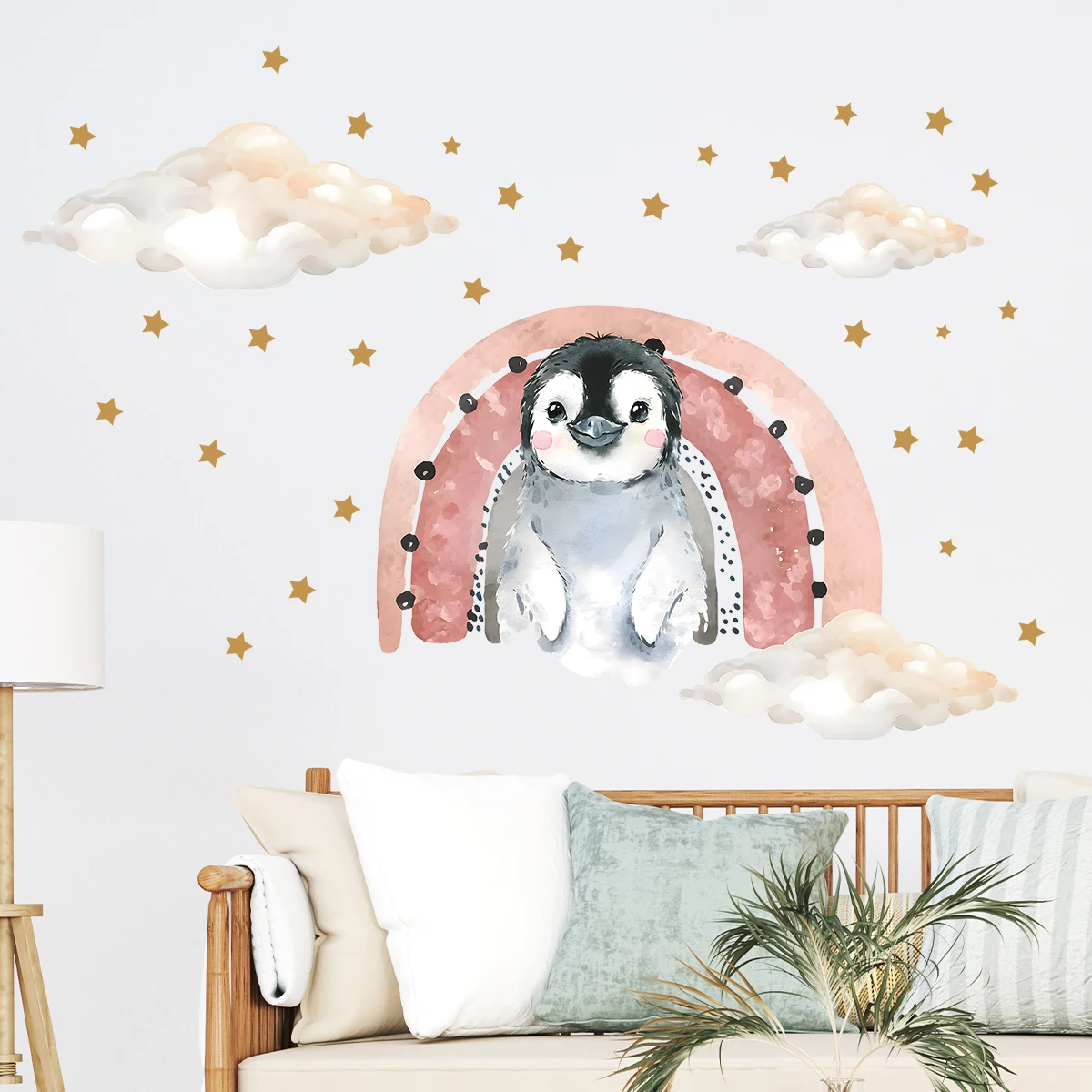 Cartoon Cute Star Rainbow Cloud Penguin Wall Stickers Decoration for Bedroom Wall Decals Kids Room Nursery Home Living Room
