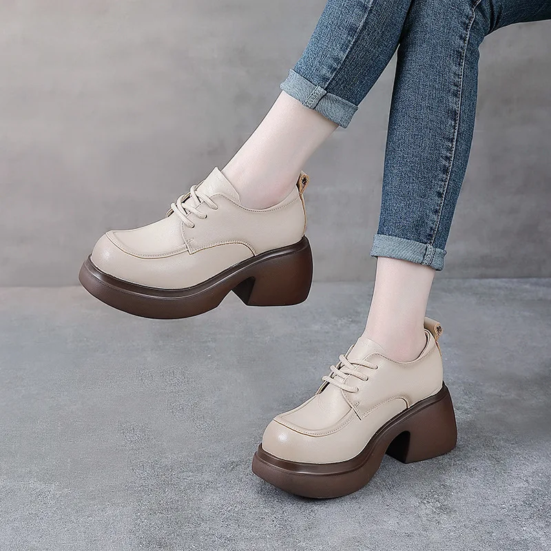 

Top Layer Cow Leather Thick High Heel Single Shoes Women's Genuine Leather 2023 Spring New Waterproof Platform Women's Shoes
